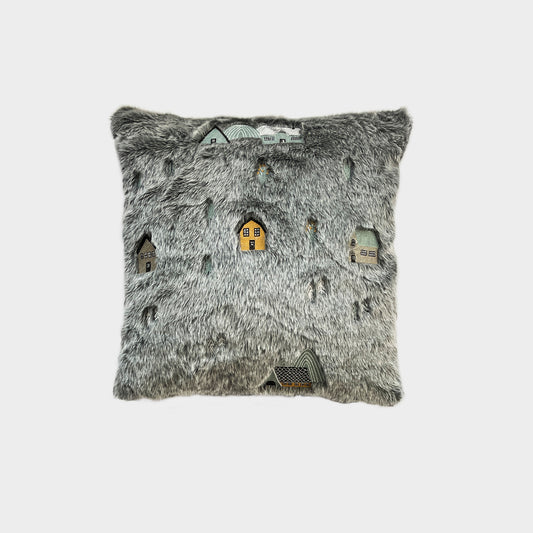 Eco-fur cushion with Villabassa embroidery