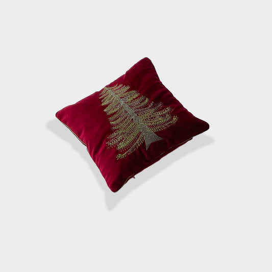 Melange wool cushion with fir embroidery