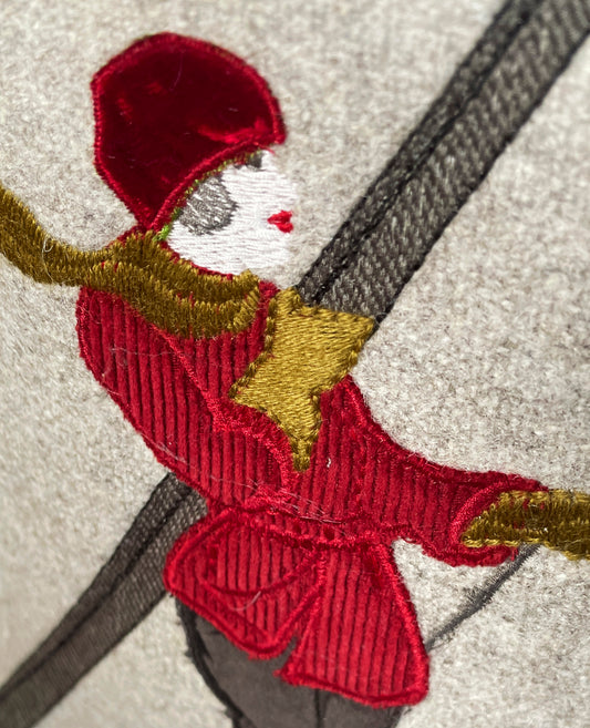 Melange wool cushion with trampoline embroidery