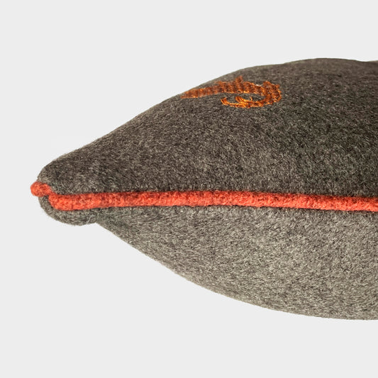 Melange wool cushion with trampoline embroidery