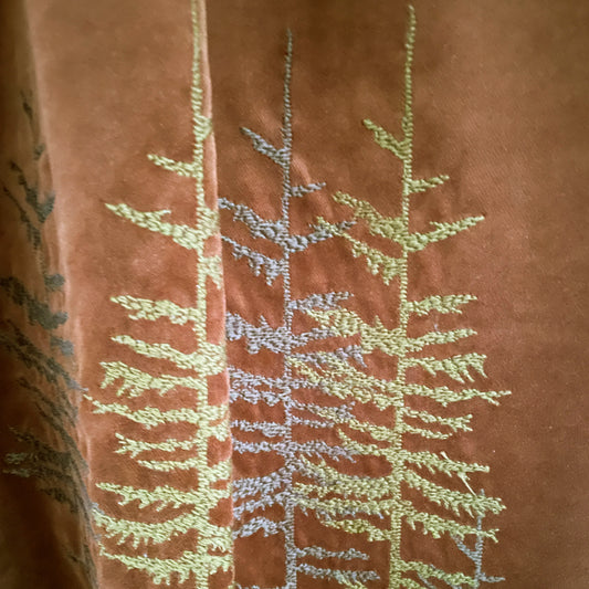Velvet curtain with embroidery in the woods