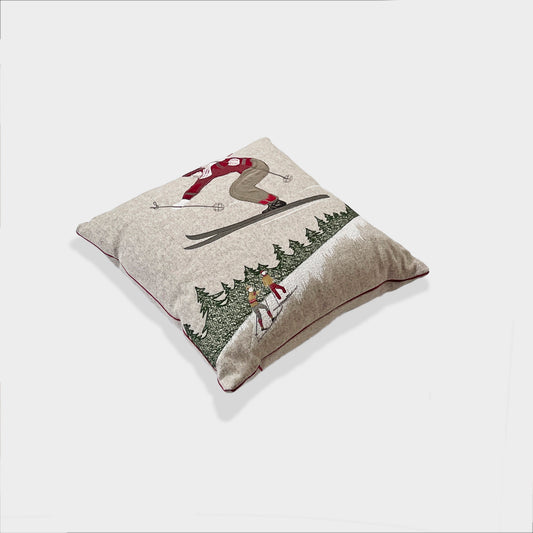 Melange wool cushion with trampoline embroidery