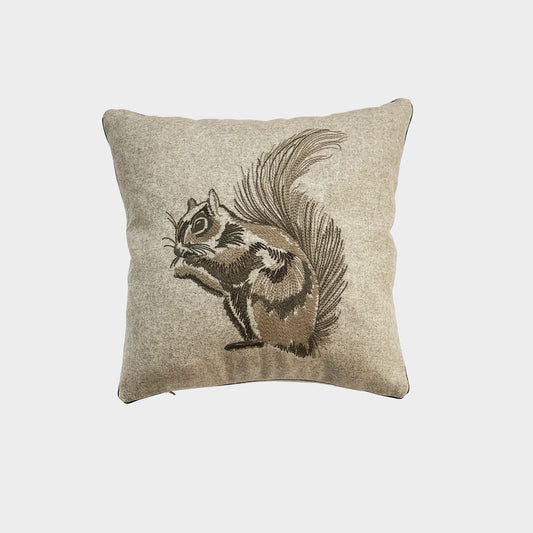 Melange wool cushion with embroidery coll. Squirrel PORTRAITS