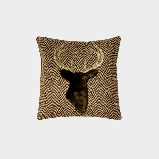 Cuscino lana melange Onda ricamo Cervo pelliccia