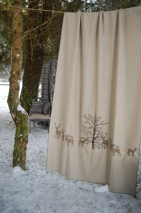 Melange wool curtain with embroidery in the woods