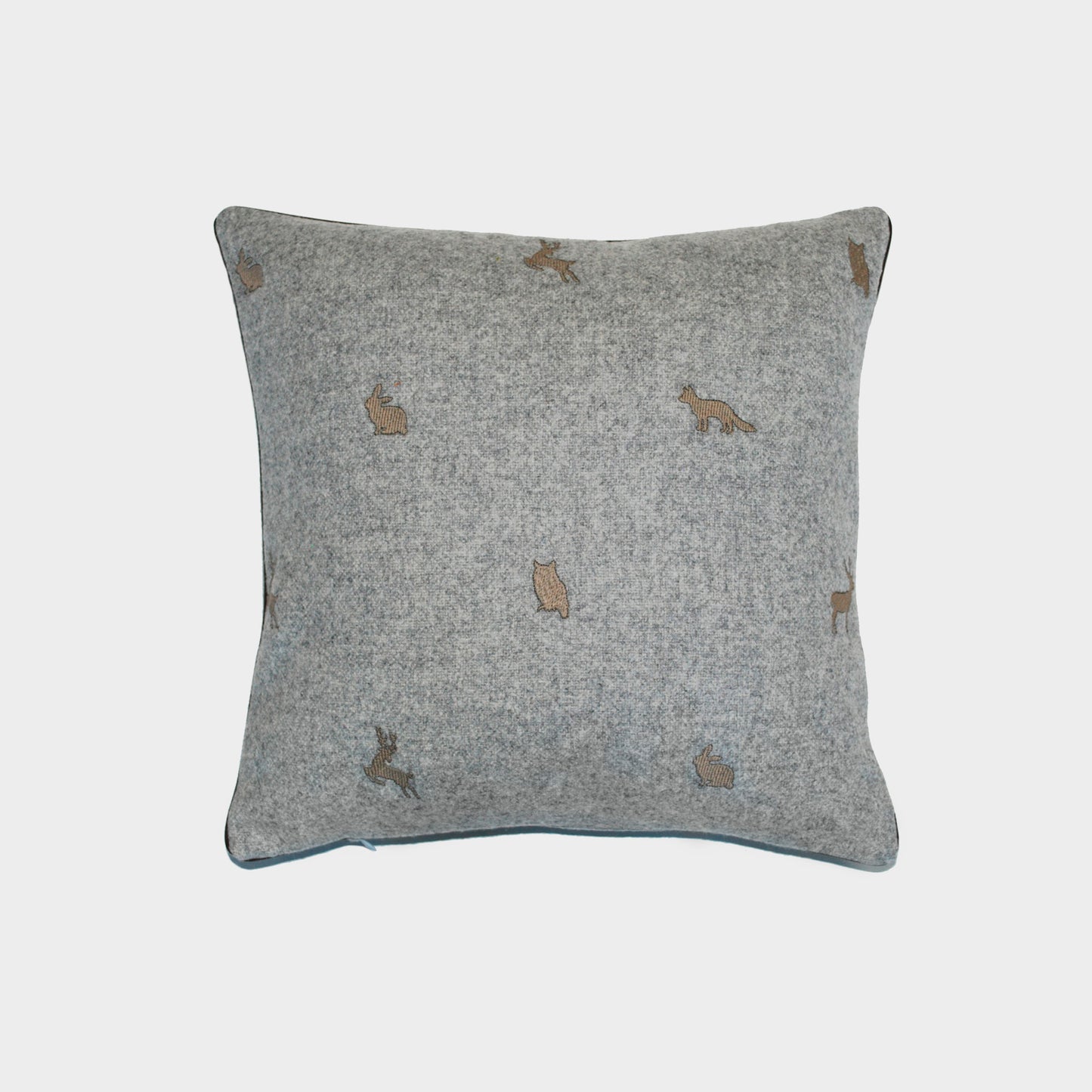 Melange wool cushion with mountain animals