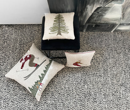 Melange wool cushion with fir embroidery