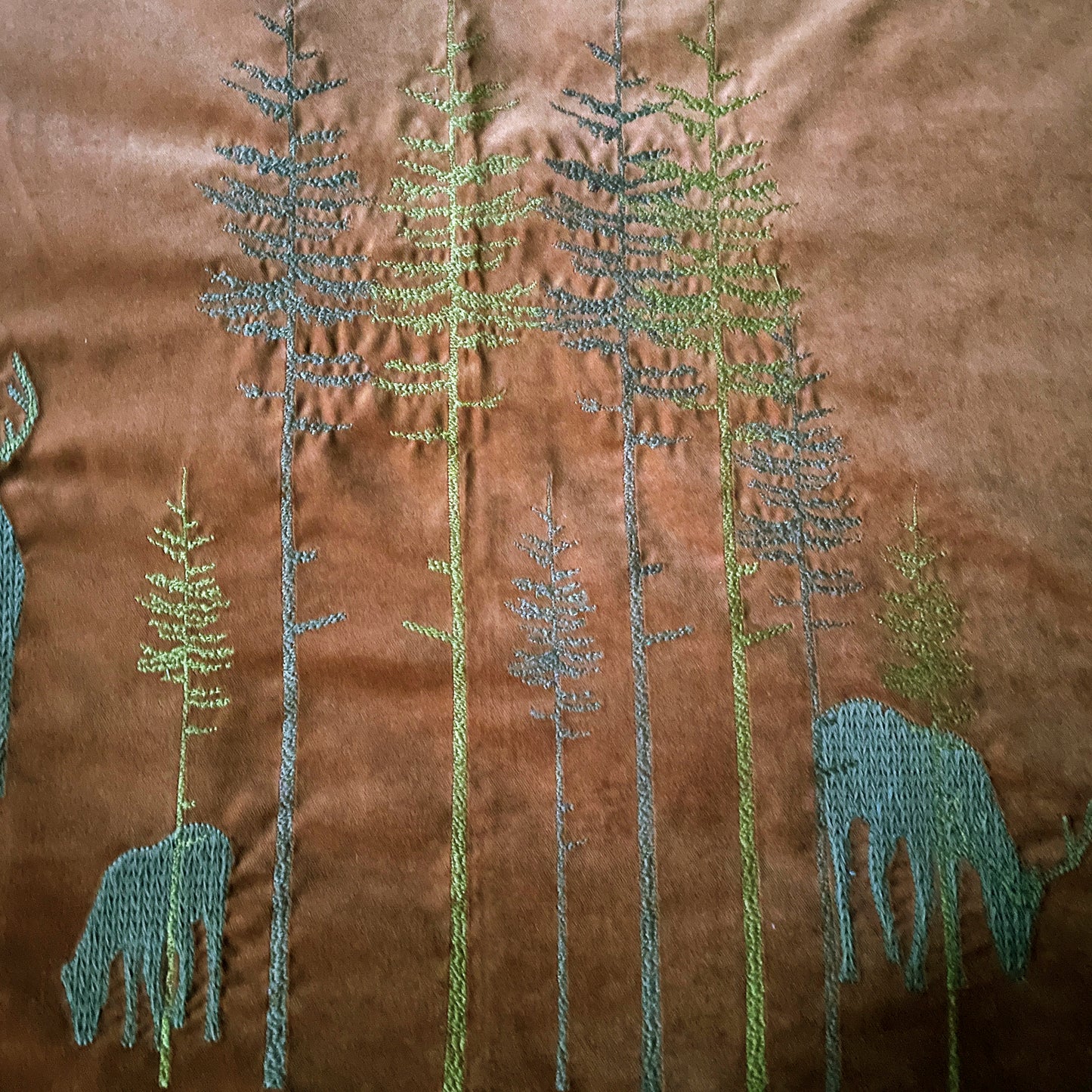 Velvet curtain with embroidery in the woods