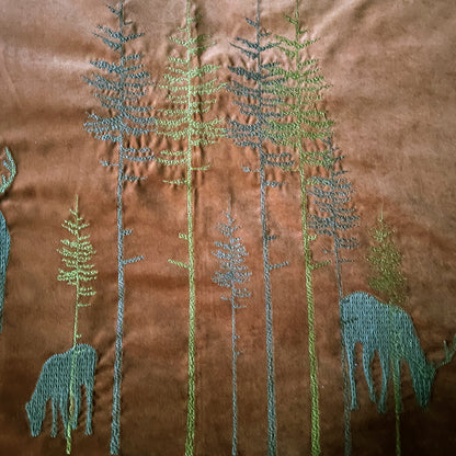 Velvet curtain with embroidery in the woods