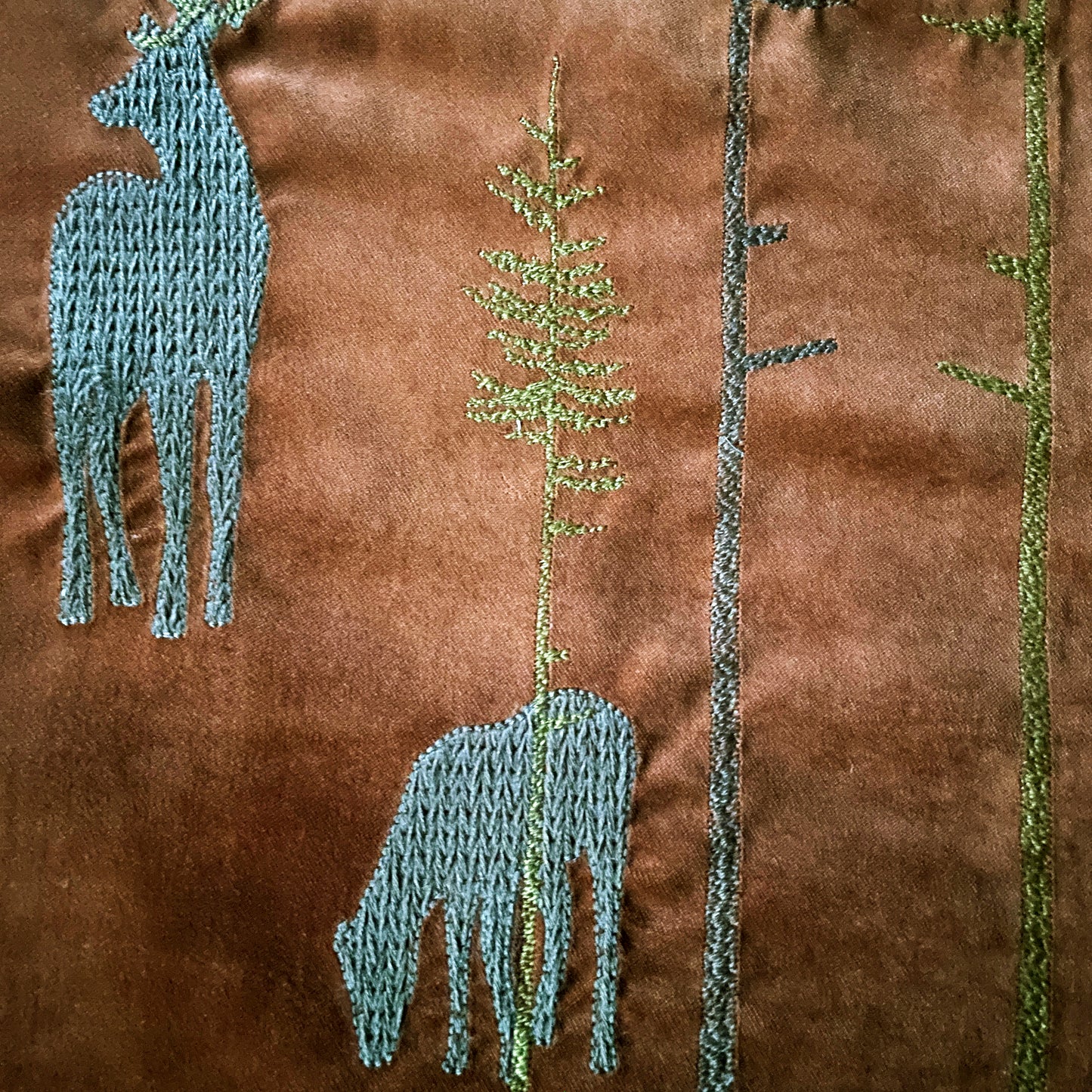 Velvet curtain with embroidery in the woods