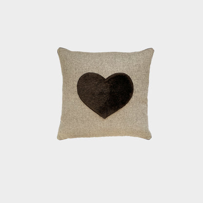 Melange wool cushion with fur heart