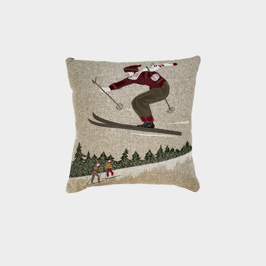 Melange wool cushion with trampoline embroidery