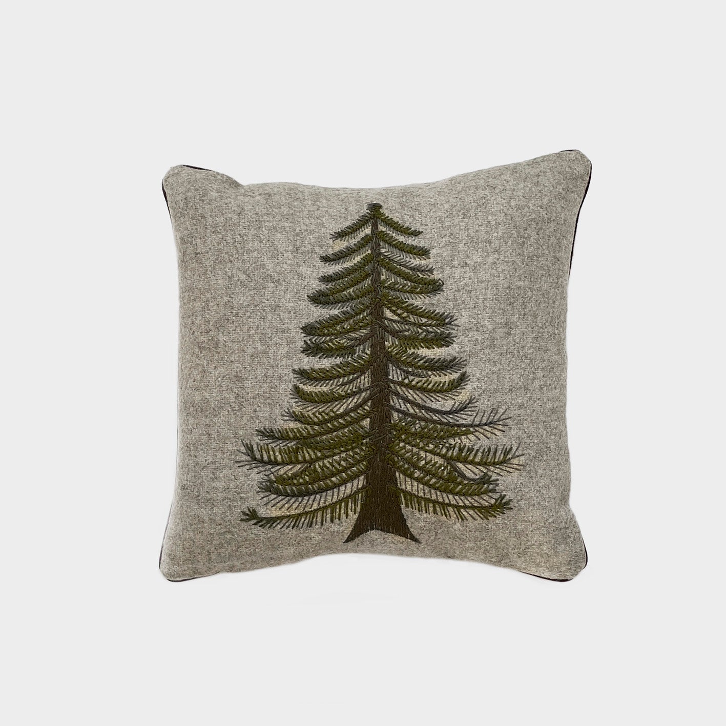 Melange wool cushion with fir embroidery