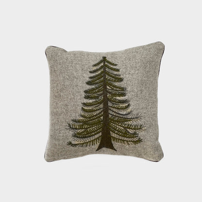 Melange wool cushion with fir embroidery