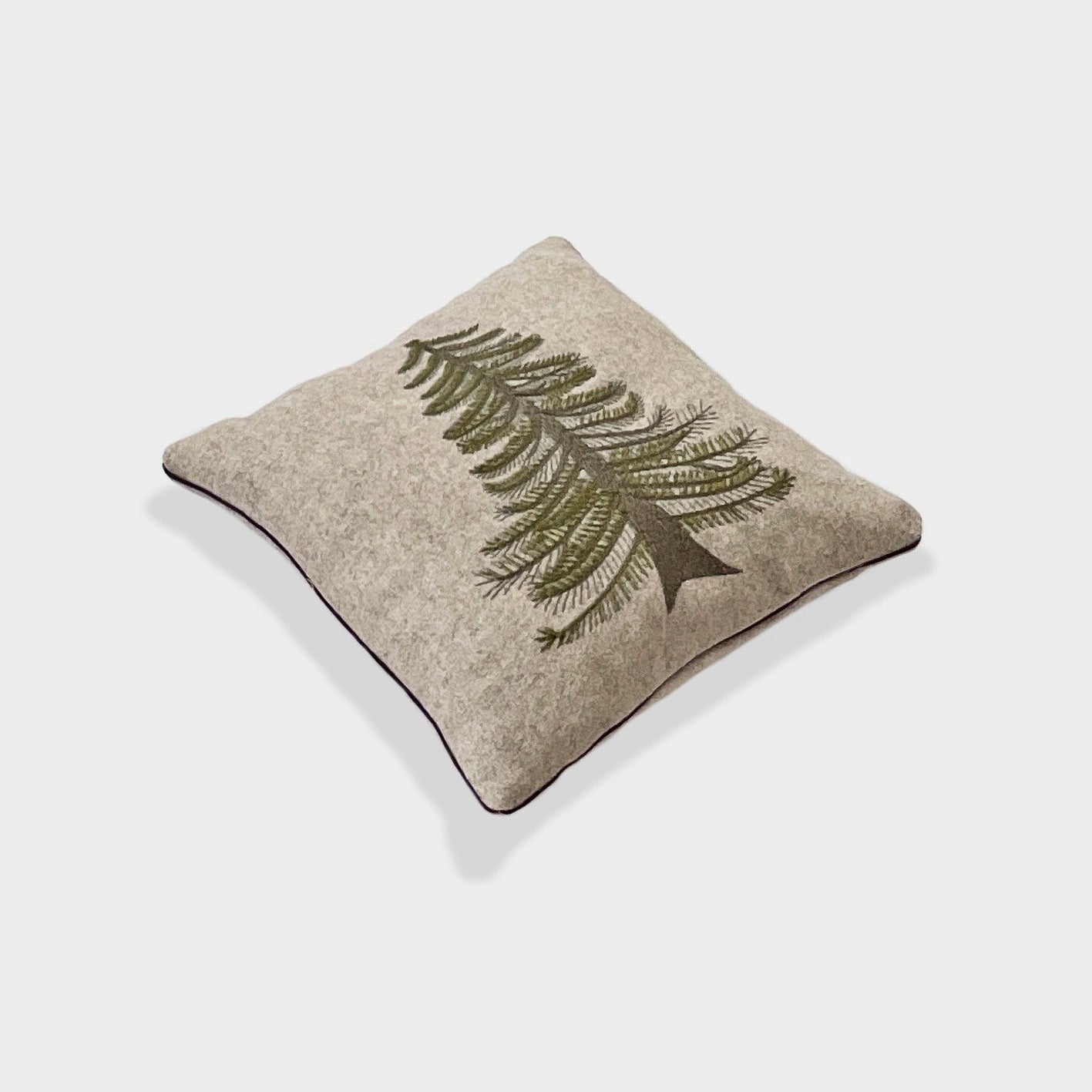 Melange wool cushion with fir embroidery